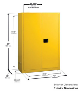 Eagle Flammable Liquid Safety Cabinet, 45 Gal., 2 Shelves, Sliding Self Close, White