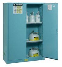 Load image into Gallery viewer, Justrite™ ChemCor® Corrosives/Acids Safety Cabinet, 45 Gal., 2 shelves, 2 self-close doors, Blue