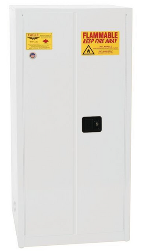 Eagle Flammable Liquid Safety Cabinet, 60 Gal. 2 Shelves, 2 Door, Self Close, White