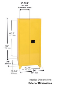 Eagle 96-gal.capacity Flammable storage Cabinet w/ 5 Shelves & 2 Door-Manual Close - Yellow