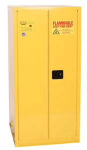 Eagle One Drum Vertical Safety Cabinet, 55 Gal., 1 Shelf, 2 Door, Manual Close, Yellow