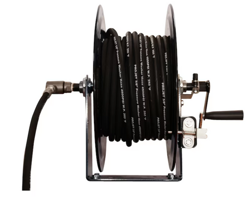 Easy-Kleen KIT-HR150HP-3-BLK-IH Hose Reel Kit - 150 Foot Capacity in House U-frame Hose Reel & 3 Foot Joiner Hose - Black