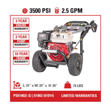 Load image into Gallery viewer, Simpson PowerShot PS61002-S 3500 PSI @ 2.5 GPM Honda GX200 AAA Triplex Cold Water Gas Pressure Washer (61014) 49-State