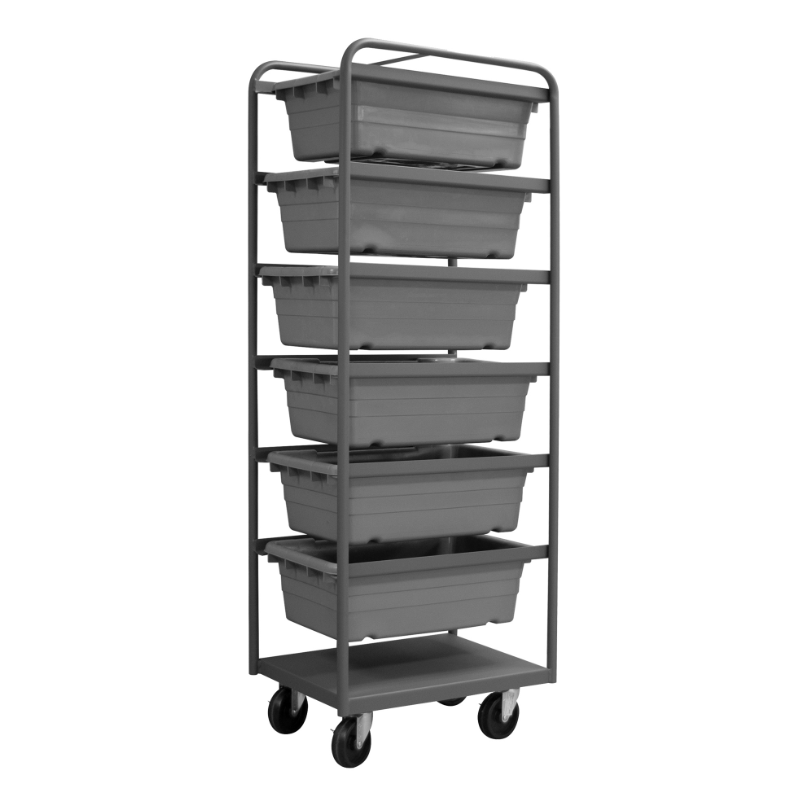 Durham TBR-183072-6-5PO-95 Tub Rack, 6 Gray Bins, Bottom Shelf, 18-3/4 X 26 X 73-3/4