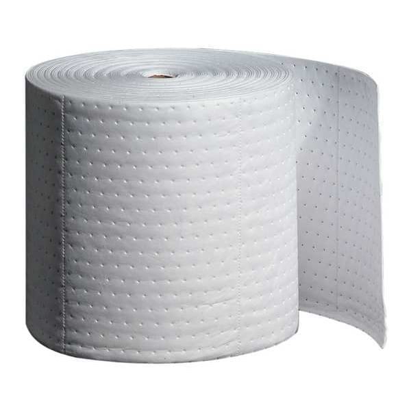 Sorbents, 16 gal, 15 in x 150 ft, Oil, White, Polypropylene
