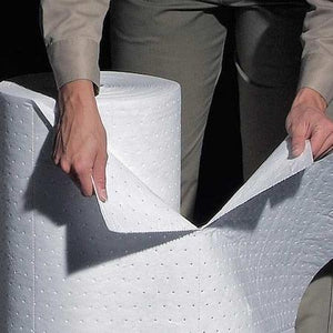 Sorbents, 41 gal, 15 in x 300 ft, Oil, White, Polypropylene