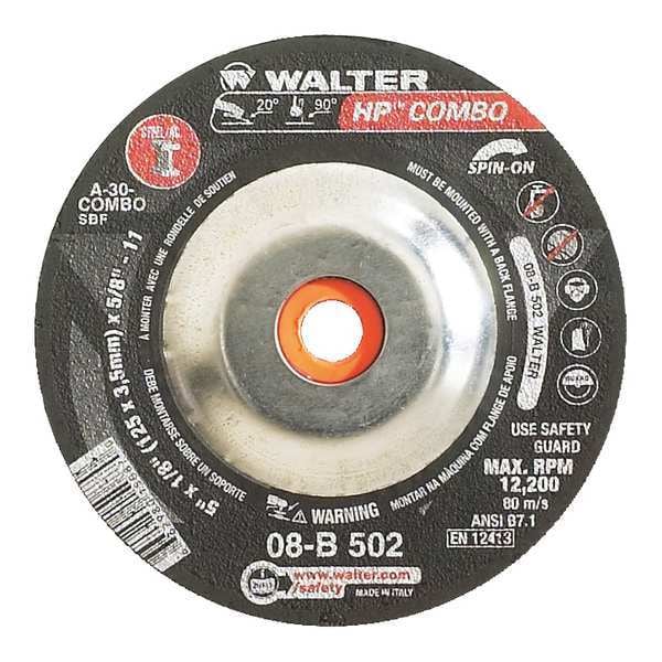 Walter Depressed Center Grinding Wheel, Type 27, 0.125 In Thick, Aluminum Oxide