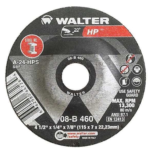 Walter Depressed Center Grinding Wheel, Type 27, 0.25 In Thick, Aluminum Oxide
