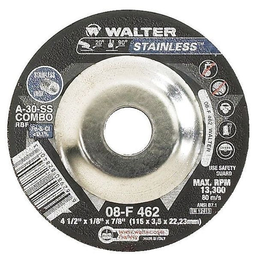 Walter Depressed Center Grinding Wheel, Type 27, 0.25 In Thick, Aluminum Oxide