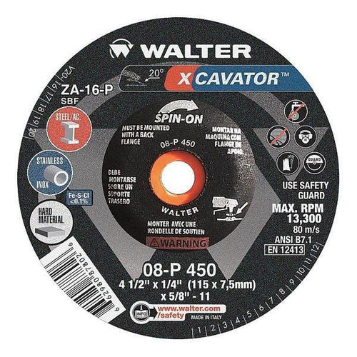 Walter Depressed Center Grinding Wheel, Type 27, 0.25 In Thick, Zirconia Alumina