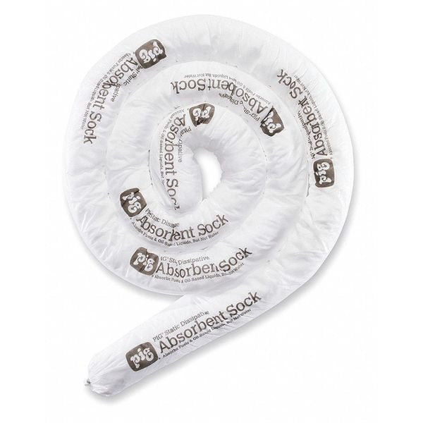 Sorbents, 15 gal, 3 in x 10 ft, Oil, White, Polypropylene