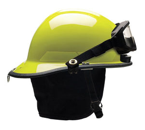 Bullard Fire Helmet, Modern Style (Lime-Yellow Thermoplastic, w/ Goggles and Integrated Light)