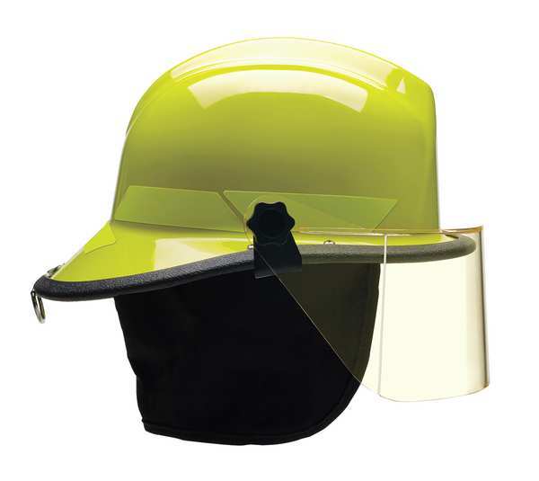 Bullard Fire Helmet, Modern Style (Lime-Yellow Thermoplastic, w/ Quick-AttachTM) 4 in Faceshield)