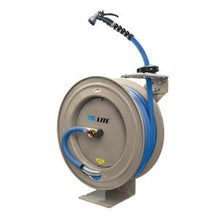 Load image into Gallery viewer, AG-Lite 100% Rubber 5/8" X 50' Water Hose Heavy Duty 18 Gauge Retractable Reel.  3/4" Male and Female GHT Fittings.  500 PSI Burst Rating.  Includes 6' Lead In Hose and Nozzle.  Cream Color