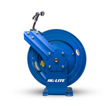 Load image into Gallery viewer, AG-Lite 100% Rubber 3/4" X 65' Water Hose XL Dual Arm 18 Gauge Retractable Reel.  3/4" Male and Female GHT Fittings.  500 PSI Burst Rating.  Includes 6' Lead In Hose and Nozzle