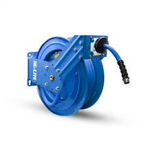 Load image into Gallery viewer, AG-Lite 100% Rubber 3/4" X 65' Water Hose XL Dual Arm 18 Gauge Retractable Reel.  3/4" Male and Female GHT Fittings.  500 PSI Burst Rating.  Includes 6' Lead In Hose and Nozzle