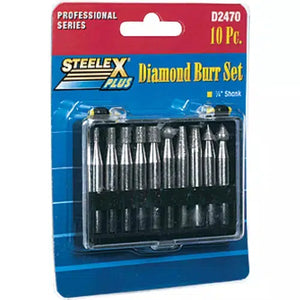 Steelex Plus D2470 - Diamond Burr, 10 pc. Set 1/4" Shank