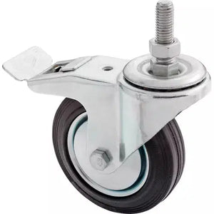 Steelex D2547 - 4" Black Rubber Swivel Caster w/ Brake, Threaded