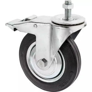 Steelex D2549 - 6-1/4" Black Rubber Swivel Caster w/ Brake, Threaded