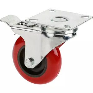 Steelex D2608 - 3" Red Polyurethane Swivel Caster w/ Brake