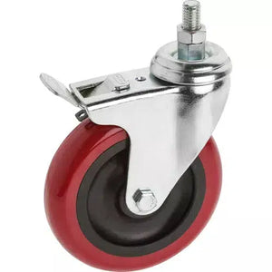 Steelex D2618 - 5" Red Polyurethane Swivel Caster w/ Brake, Threaded