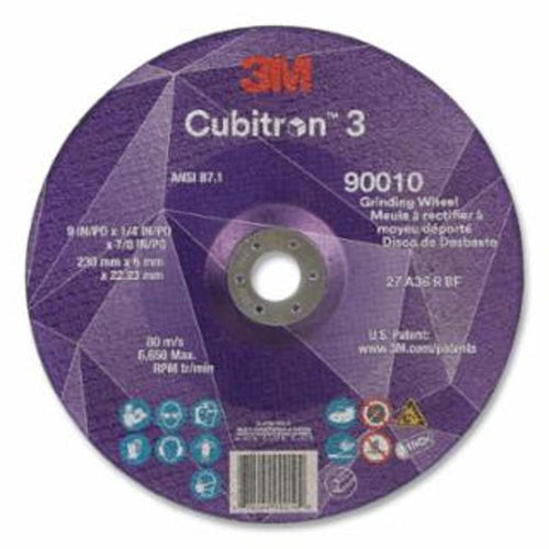 3M Abrasive Cubitron™ 3 Depressed Center Grinding Wheel, 9 in dia x 1/4 Thick 7/8 Arbor, 36+ Grit, T27 10 EA / CT