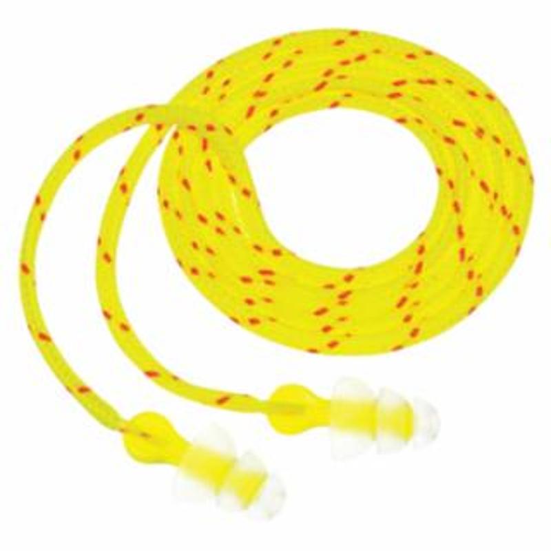 3M Tri-Flange™ Earplugs, Elastomeric Polymer, Clear, Cloth Cord 100 PR / BX