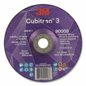 3M Abrasive Cubitron™ 3 Depressed Center Grinding Wheel, 7 in dia x 1/4 Thick 7/8 Arbor, 36+ Grit, T27 10 EA / CT