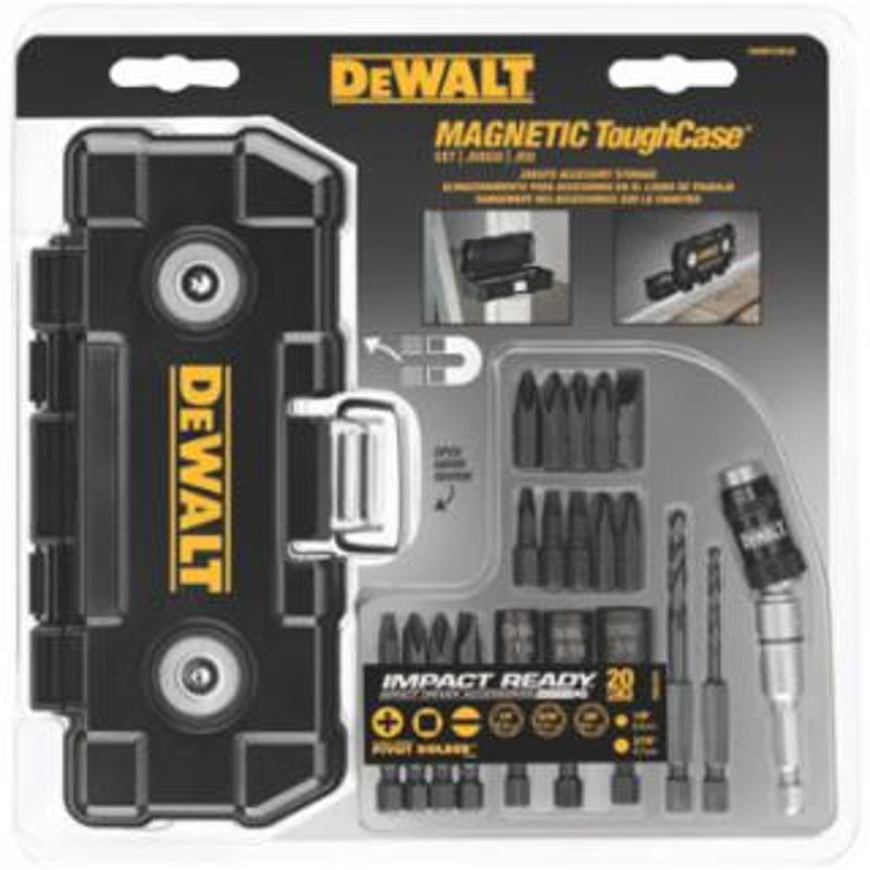 DeWalt 20-Pc. Impact Ready Magnet ToughCase® Sets, Includes Pivot Holder, Deep Sockets, Drill Bits, Screwdriver bits 
1 EA / EA