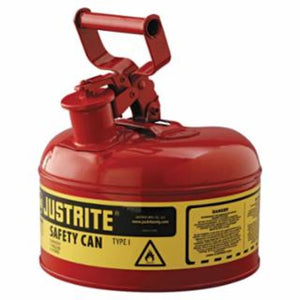 Justrite Type l Steel Safety Can, Gas, 1 gal, Red, Includes SS Flame Arrestor/Swinging Handle 1 EA / EA