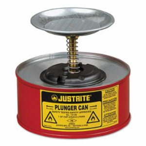 Justrite Plunger Cans, Hazardous Liquid Storage Can, 1 qt, Red 1 CAN / CAN