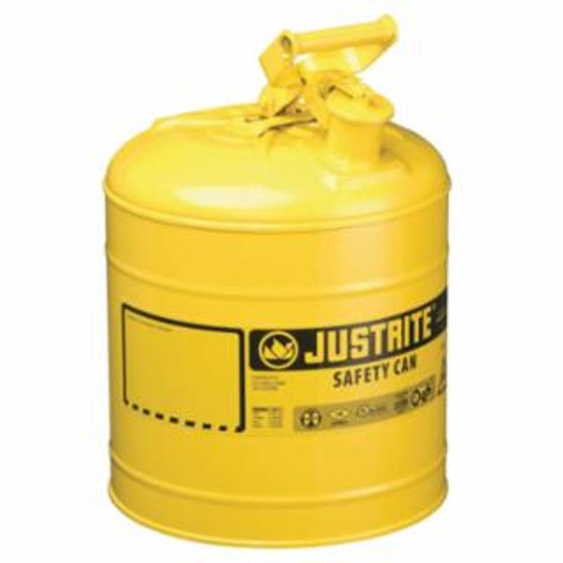 Justrite Type l Steel Safety Can, Diesel, 5 gal, Yellow, Includes Stainless Steel Flame Arrestor; Swinging Handle 1 EA / EA