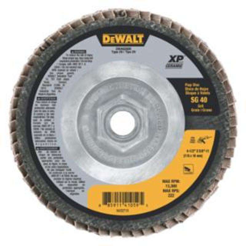 DeWalt XP™ Ceramic Flap Disc, 4-1/2 in, 40 Grit, 5/8 in - 11 Arbor, 13300 RPM, Type 29 10 EA / PK