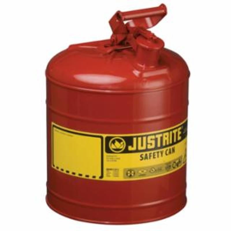 Justrite Type l Steel Safety Can, Gas, 5 gal, Red, Includes SS Flame Arrestor/Swinging Handle 1 EA / EA