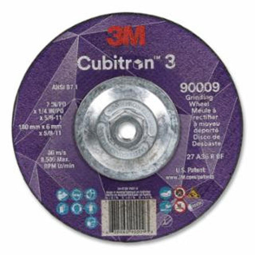 3M Abrasive Cubitron™ 3 Depressed Center Grinding Wheel, 7 in dia x 1/4 Thick 5/8 in-11 Arbor, 36+ Grit, T27 10 EA / Box