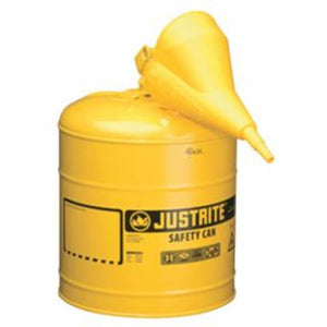 Justrite Type l Steel Safety Can, Diesel, 5 gal, Yellow, Includes Poly Funnel/SS Flame Arrestor/Swinging Handle 1 EA / EA