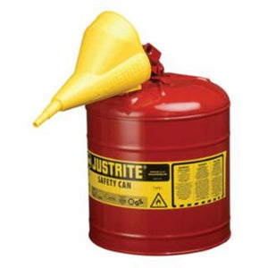 Justrite Type l Steel Safety Can, Gas, 2.5 gal, Red, Includes SS Flame Arrestor/Swinging Handle 1 EA / EA