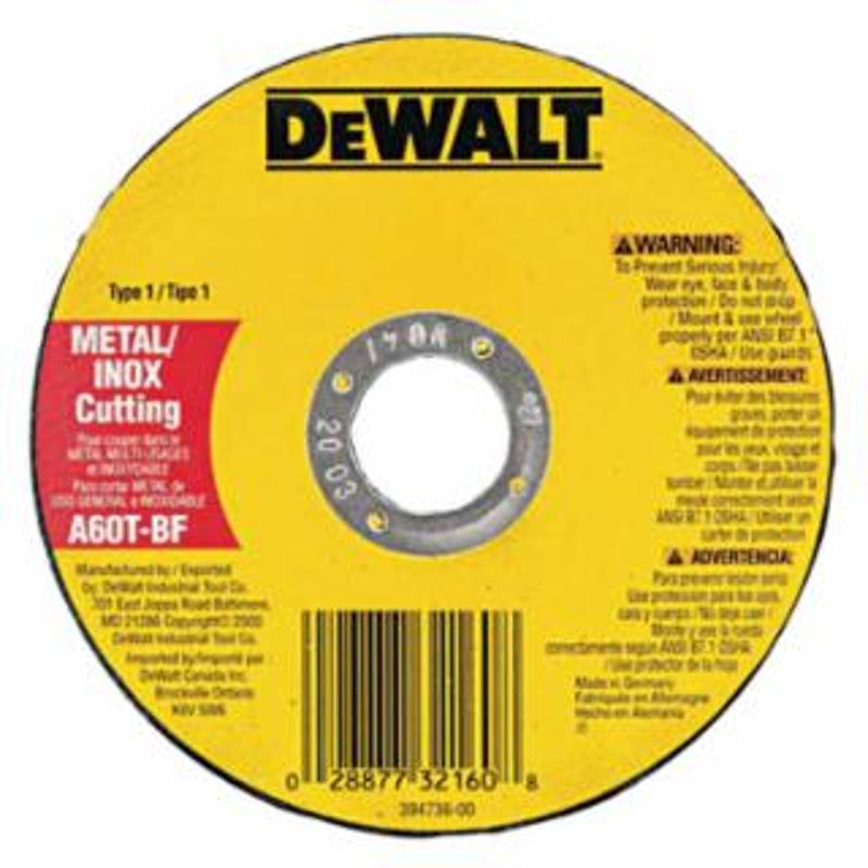 DeWalt Type 1 Thin Metal Cutting Wheel, 4-1/2 in dia, 0.045 Thick, 7/8 Arbor, A60T Grit 25 EA / BOX