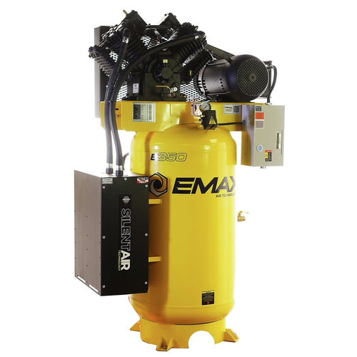 EMAX ESS10V080V1 Silent Air Industrial 10HP V4 Two Stage 1Ph 38CFM 80 Gallon Air Compressor w/isolator pads - Splash Lube Pump