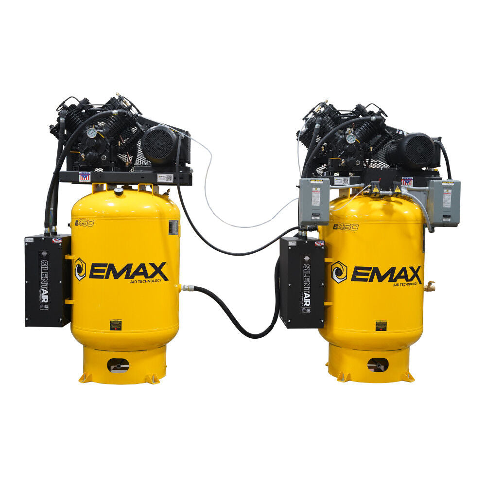 EMAX ESPR10A120V3-208 SOLO Alternating Silent Air Compressor, 10/20 HP, 38 CFM Each, 120-Gallon Vertical, 3-Phase 208/230V