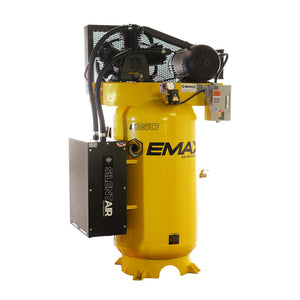 EMAX ESS07V080Y1 Silent Air Industrial 7.5HP 3CYL Two Stage 1Ph 26CFM 80 Gallon Air Compressor w/isolator pads - Splash Lube Pump
