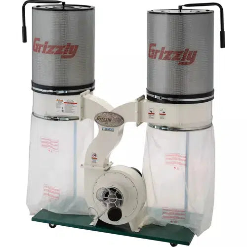 Grizzly G0562ZP - 3 HP Double Canister Dust Collector with Aluminum Impeller   -   Polar Bear Series