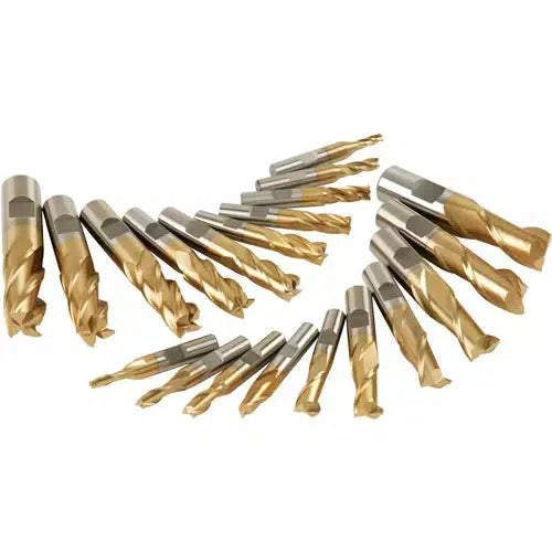 Grizzly G9760 - HSS TiN Coated 2 and 4 Flute End Mills, 20 pc. Set