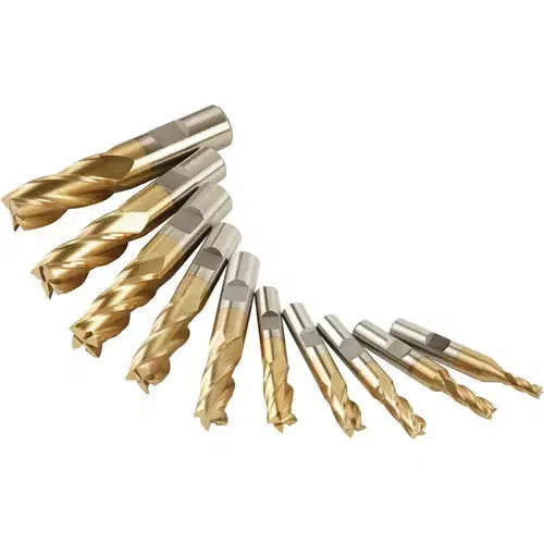 Grizzly G9762 - HSS TiN Coated 4 Flute End Mills, 10 pc. Set
