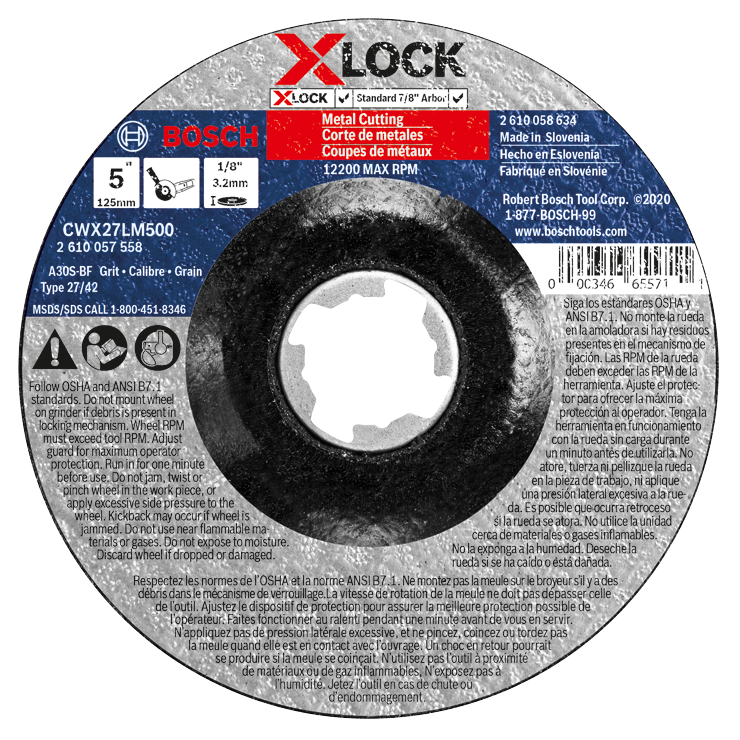 Bosch 5 In. x 1/8 In. X-LOCK Arbor Type 27A (ISO 42) 30 Grit Metal Cutting and Grinding Abrasive Wheel