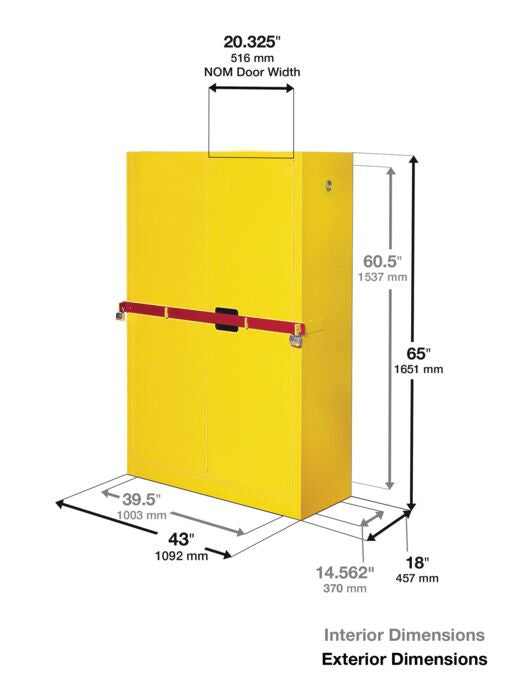 45 Gallon, 2 Shelves, 2 Doors, Self Close, Flammable Cabinet, High Security With Steel Bar, Red - SC29884R