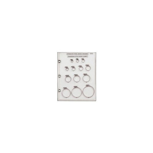 Disco Automotive Hardware SB0804 European Style Hose Clamp Sample Board, 6 mm Screw x 8 to 90 mm Clamp, Stainless Steel