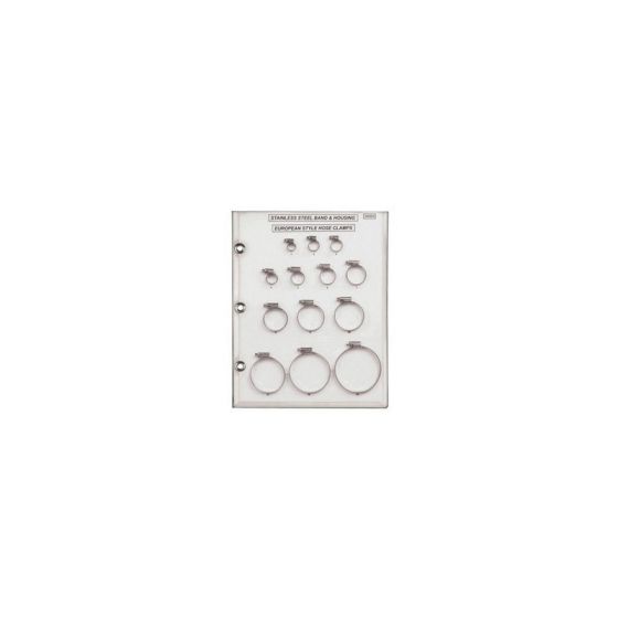 Disco Automotive Hardware SB0804 European Style Hose Clamp Sample Board, 6 mm Screw x 8 to 90 mm Clamp, Stainless Steel