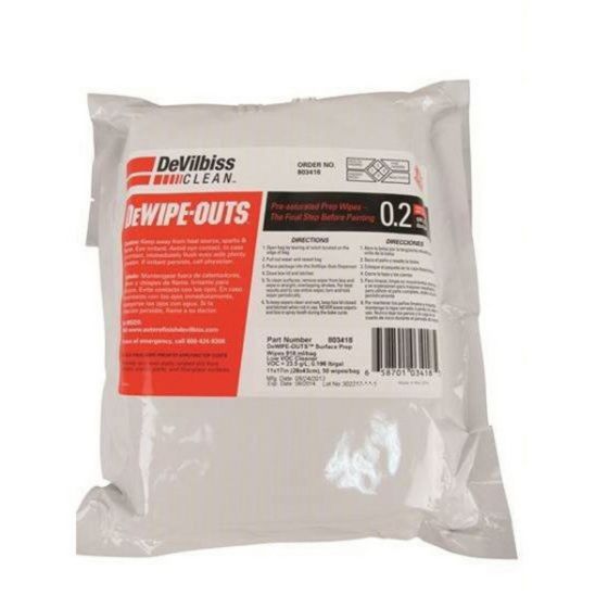 DevilBiss® DeWipe-Outs™ 803418 Pre-Saturated Prep Wipe, 11 in x 17 in, Like Acetone, Pouch Packing