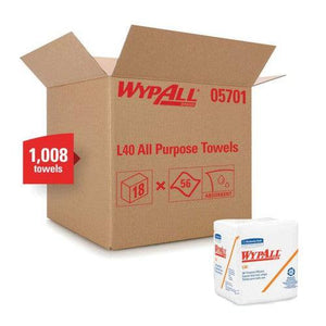 WypAll® 05701 L40 Disposable Cleaning and Drying Towel, 12-1/2 x 12 in, 56, Double Re-Creped, White, 1 Plys